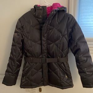 North face winter coat with belt, black/shimmer girls XL/ladies small